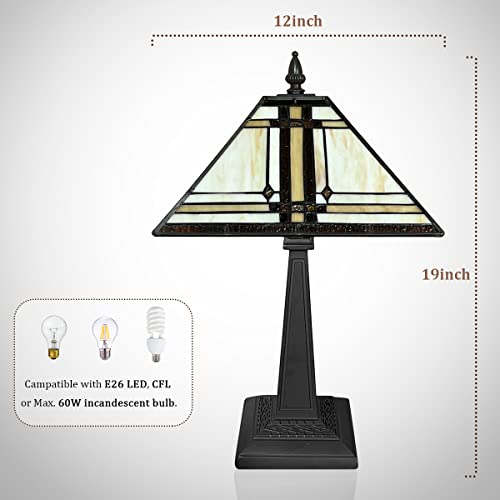 Tiffany Lamp Stained Glass Table Lamp 12x12x19 Inches Cream Color Tiffany Style Desk Reading Lamp Decor for Home Office Bedroom Living Room