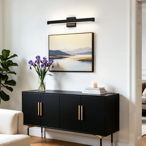 24 Inch Modern Vanity Light Black Bathroom Lighting Fixture with Up & Down Lighting 5CCT Dimmable LED Vanity Light Bar Over Mirror for Bathroom Bedroom Restroom