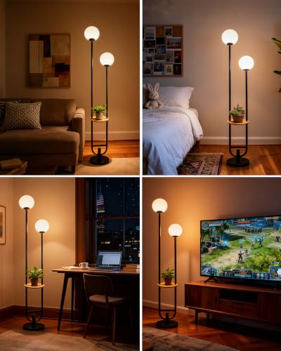 Globe Floor Lamp Mid Century Black Standing Lamp with 3000K Bulbs Included Vintage Tall Lamp with 5Lbs Heavy Base for Lving Room (2 Count)