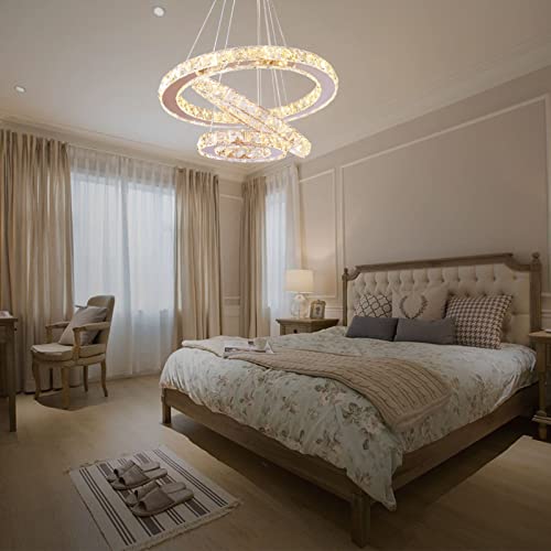 3 Ring Crystal Chandelier Adjustable Dimmable LED Pendant