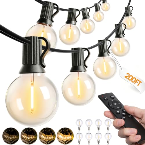 200FT Outdoor String Lights G40 with Remote Control Dimmable Patio Globe LED 108 Bulbs Waterproof Shatterproof (200 Foot)