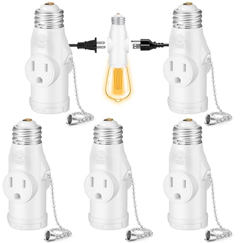 Light Socket to Plug Adapter with Bulb Control Switch 5PK