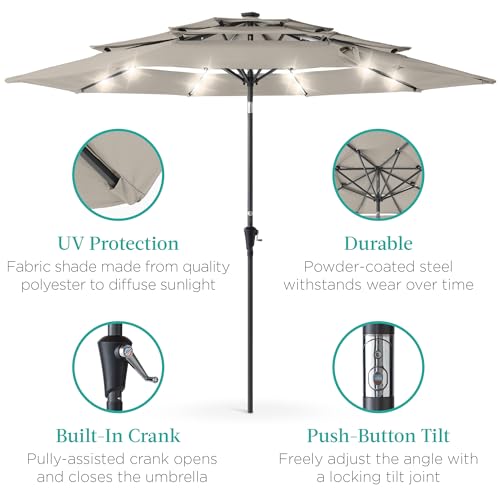 10ft 3 Tier Solar Patio Umbrella