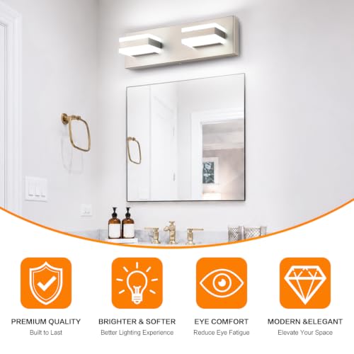 2 Light Brushed Nickel Vanity Lights for Bathroom Over Mirror