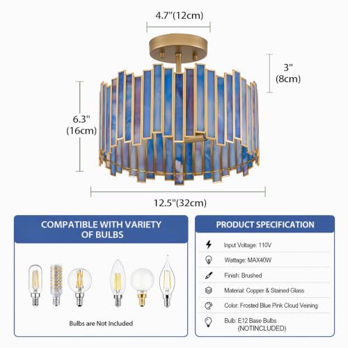3 Light Tiffany Semi Flush Mount Ceiling Light