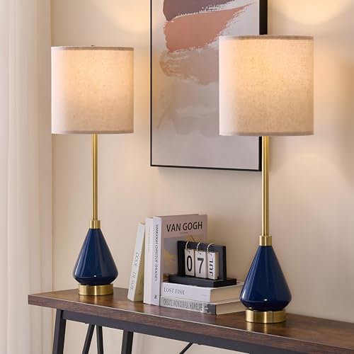 32" Gold Buffet Lamps Set of 2 with Blue Ceramic Base (2 Count)