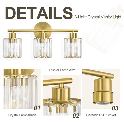 Modern Gold Crystal Bathroom Light Fixtures