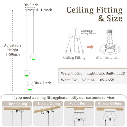 3 Light Cluster Pendant Lights Hanging Chandelier for Kitchen Island
