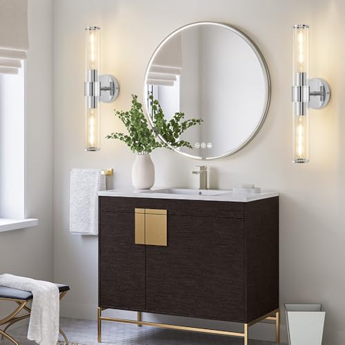 Hardwired Chrome Bathroom Vanity Light Clear Glass Wall Sconce