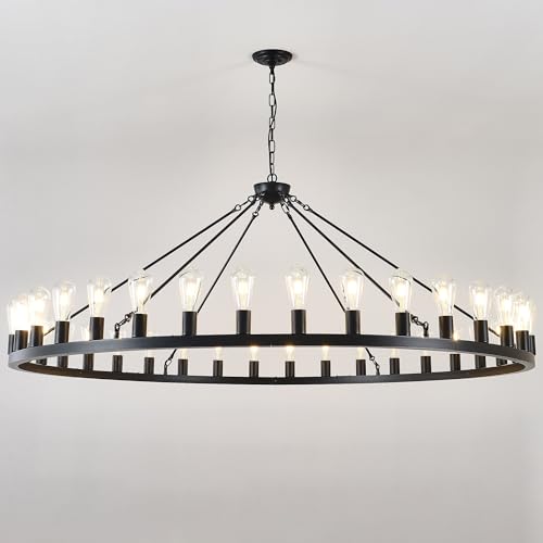 Large black wagon wheel chandelier 64 inch