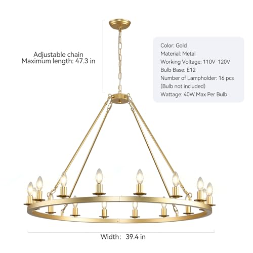 Large Gold Wagon Wheel Chandelier 40
