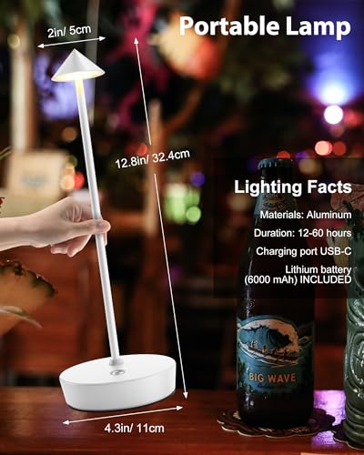 LED Cordless Table Lights Rechargeable 6000mAh Battery Outdoor Desk Lamp (2 Count)