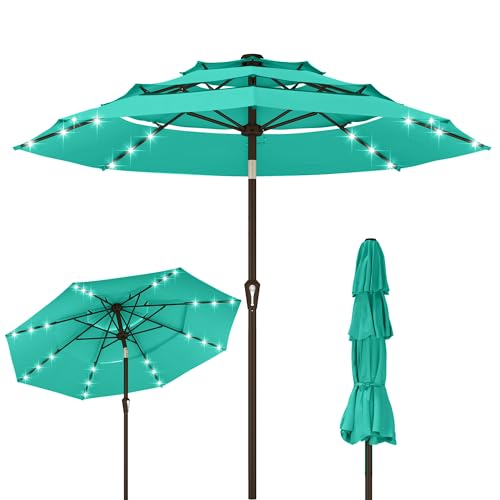 10ft 3 Tier Patio Umbrella with Solar Lights