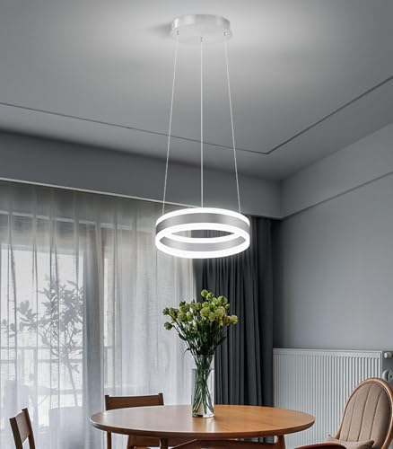D7.8'' Modern Ring Chandelier for Dining Room LED Dimmable Pendant Lighting High Ceiling Chandelier for Living Room Foyer Bedroom Entryway 3000K