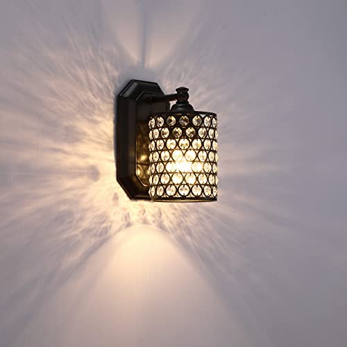 Crystal Wall Sconce Black Dry&Wet Dual Use 2 Pack 1 Light UL Certified (2 Count)