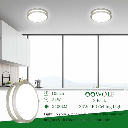 10inch LED Flush Mount Ceiling Light Fixture Dimmable Brushed Nickel (2 Count)