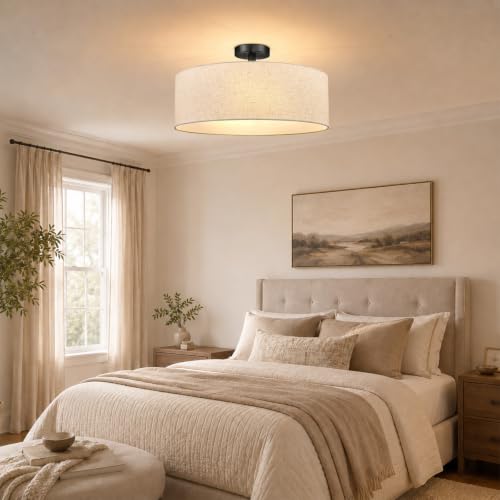 20 Inch Drum Semi Flush Mount Ceiling Light Fixture Black