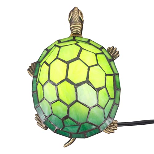 Tiffany Tortoise Lamp Small Stained Glass 8X5X4 Inch Green Turtle