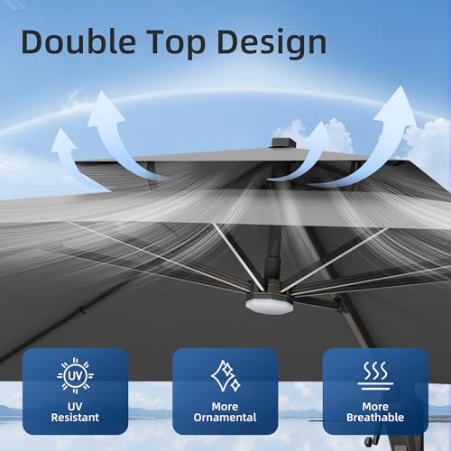 10x13FT Patio Cantilever Outdoor Offset Umbrella with LED Lights