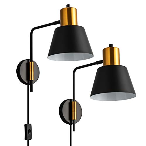Modern Black Plug in Swing Arm Wall Sconces with Switch