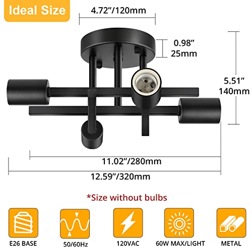 Industrial 4 Light Semi Flush Mount Ceiling Light Fixture