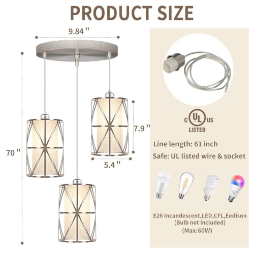 Brushed Nickel 3 Light Chandelier