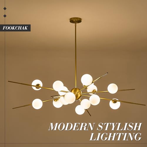 Large Gold Sputnik Ceiling Light Fixture 51in 16 Light Frost Glass