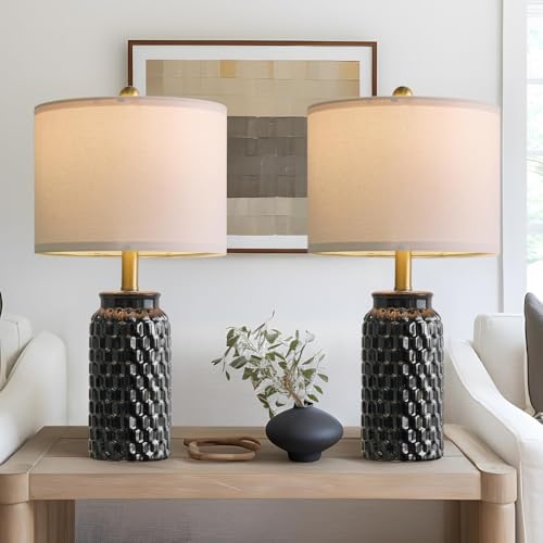 20.5" Black Modern Ceramic Bedside Lamp Set of 2 for Bedroom Decor Farmhouse Table Lamp for Living Room Office Dorm (2 Count)