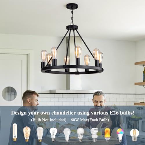 23.6" 8 Lights Wagon Wheel Chandelier