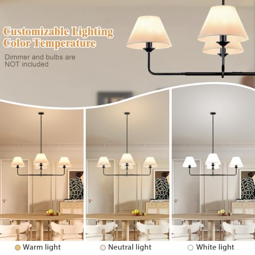 51" Black Dining Room Chandelier with Fabric Shade