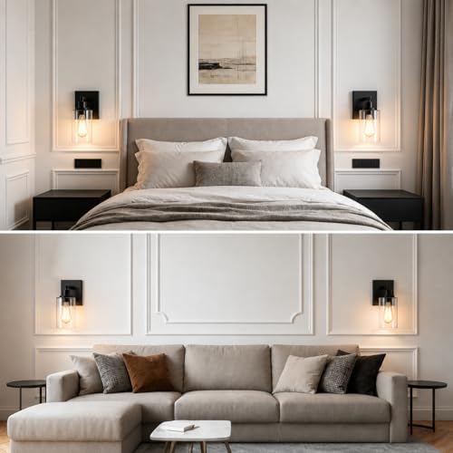 Wall Sconces Set of Two Matte Black Vanity Lights for Bathroom Indoor (2 Count)