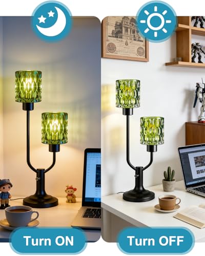 Mid Century Modern Vintage Table Lamp Dimmable Green Glass Lamp
