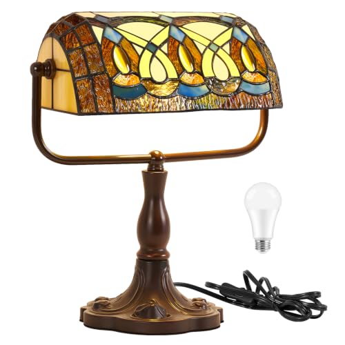 Bankers Lamp Vintage Geometric Stained Glass Desk Lamp