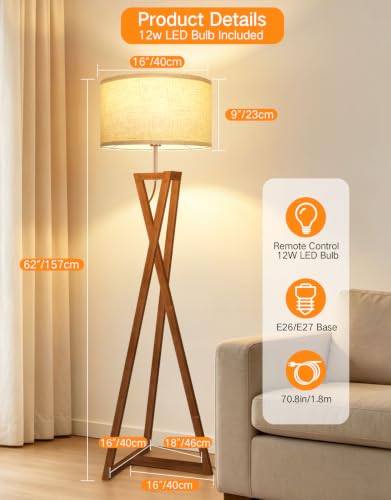 62" Wood Tripod Floor Lamp (Amber Walnut)