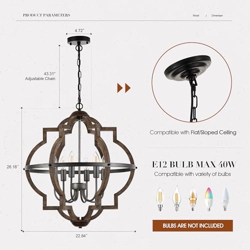 6 Light Wood Farmhouse Chandelier for Dining Room Hallway