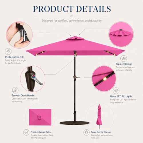 6.5 x 10ft Rectangular Patio Umbrella with Solar Lights