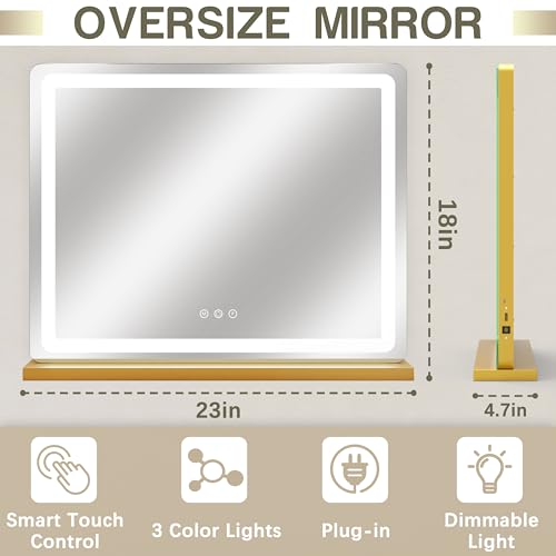 23"x18" Gold Vanity Mirror with Lights