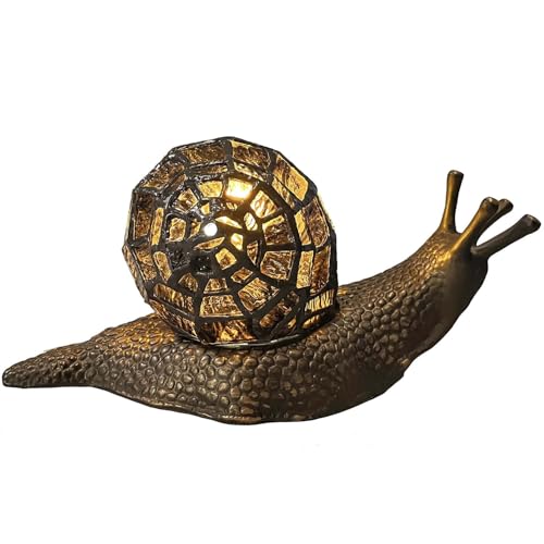 L10980 Amber Land Snail Tiffany Style Stained Glass Accent Table Lamp