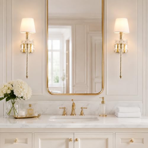 Modern Crystal Wall Sconce with Linen Shade