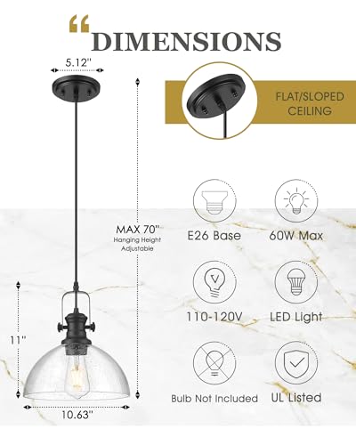 10.5" Black Pendant Lights Kitchen Island
