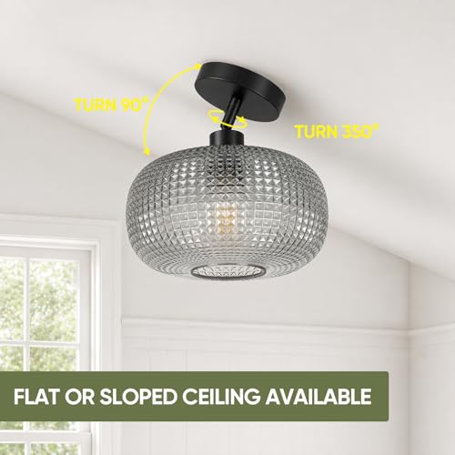 Modern Semi Flush Mount Ceiling Light with Smoky Gray Glass Shade
