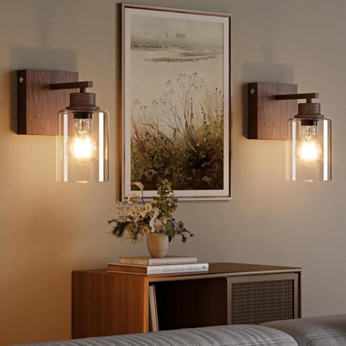 Walnut Battery Operated Wall Sconce Set of Two with Remote Control (2 Count)