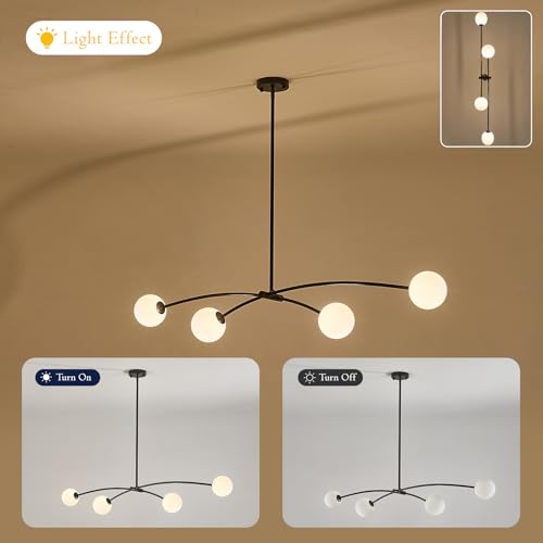 Black Sputnik Chandelier with Milk Glass Globe 4 Lights L51 Inch