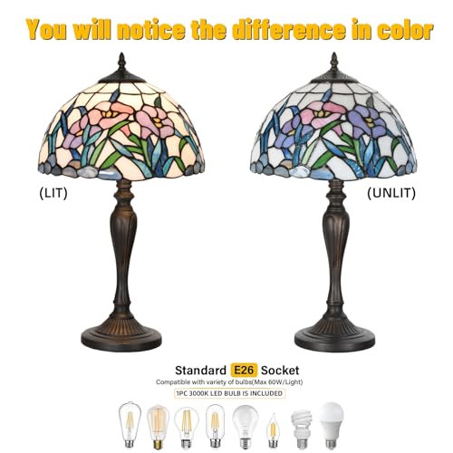 TL0004 Tiffany Table Lamp Stained Glass Bedside Lamp Daffodfil Flowers Design Reading Desk Light 12X21.5 Inches for Bedroom Living Room Home Office