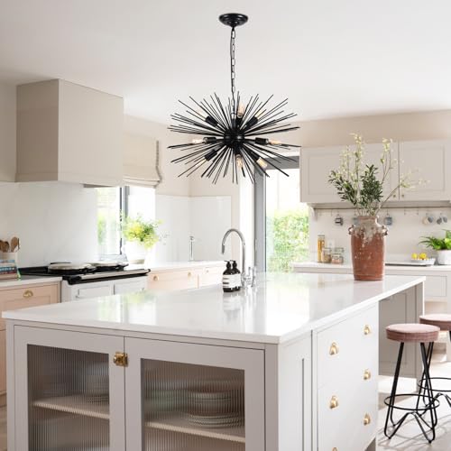 24in 9 Lights Black Sputnik Chandelier Light Fixture Over Table
