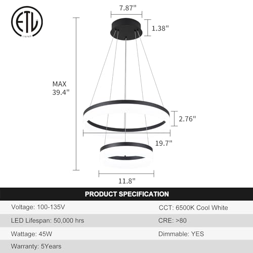 2 Ring Modern LED Chandelier