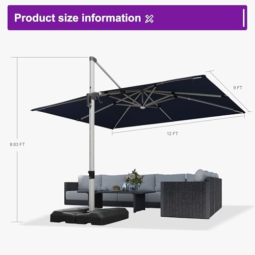 Patio Umbrella with Base 9' X 12' Solar LED Light