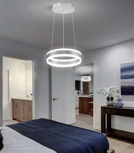 D7.8'' Modern Ring Chandelier for Dining Room LED Dimmable Pendant Lighting High Ceiling Chandelier for Living Room Foyer Bedroom Entryway 3000K