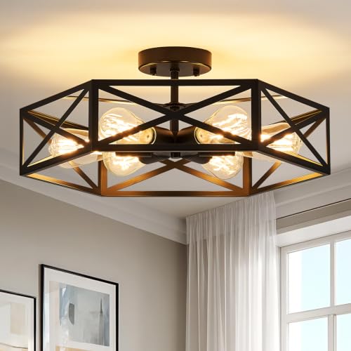 Modern Farmhouse Black Semi Flush Mount Ceiling Light 19.7 Inch (Black / 19.7 Inch)