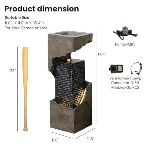 35.4" Outdoor Indoor Waterfall Fountain with LED Lights
